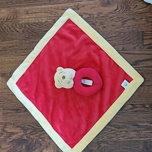 Red and Cream Baby Security Blanket with Pooh
